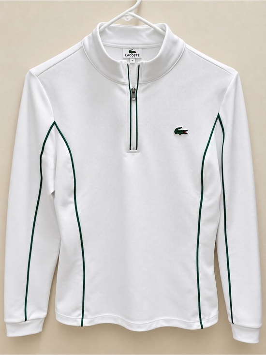 Lacoste Tops - Lacoste White Long-Sleeve Quarter-Zip with Green Piping